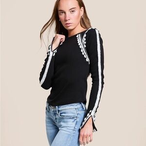 NWT Free People Lost Love Top Women’s Size S Black White Lace Embellishments